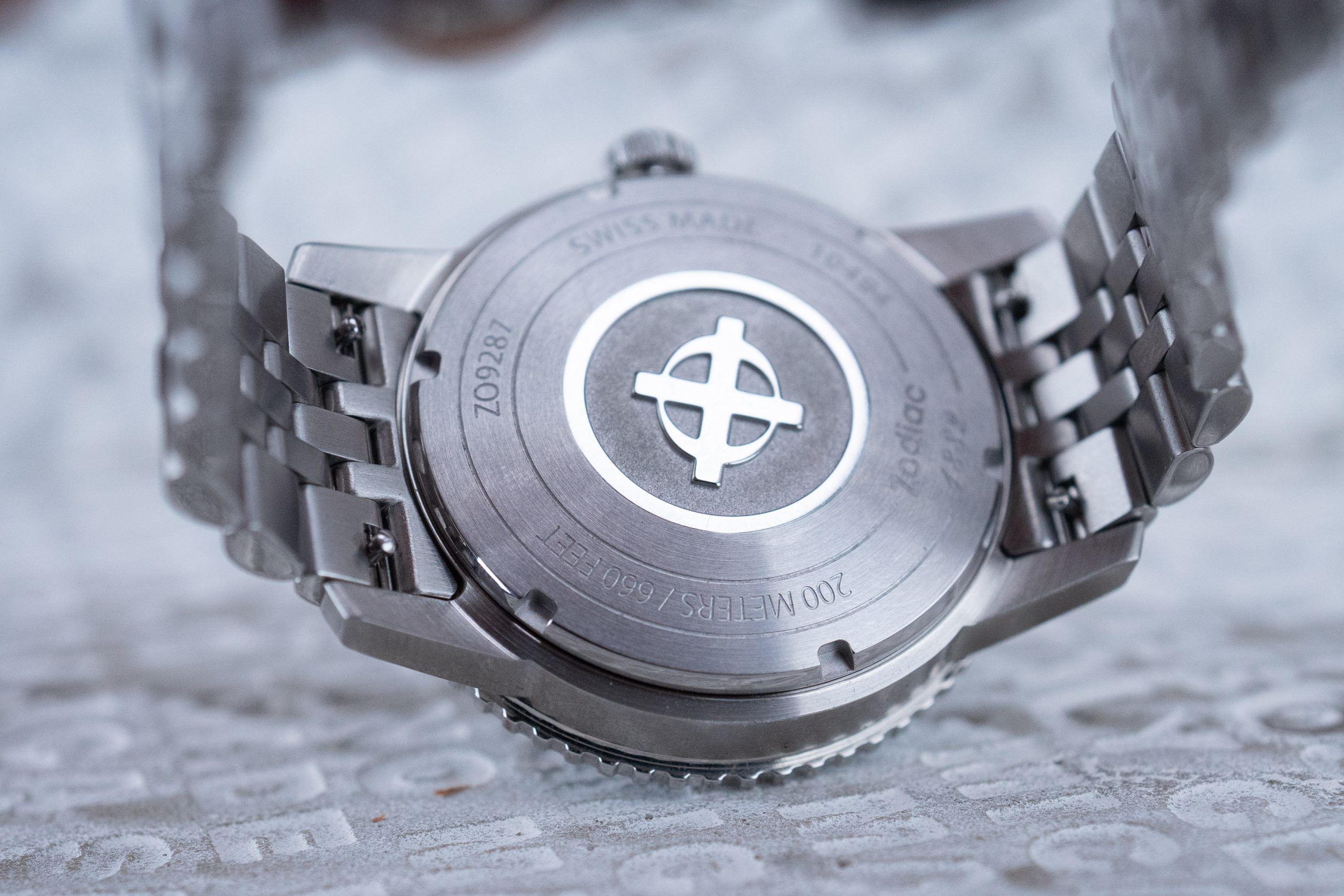 Zodiac Super Sea Wolf stainless steel case back