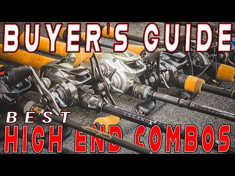 A selection of premium high-end fishing rod and reel combinations.