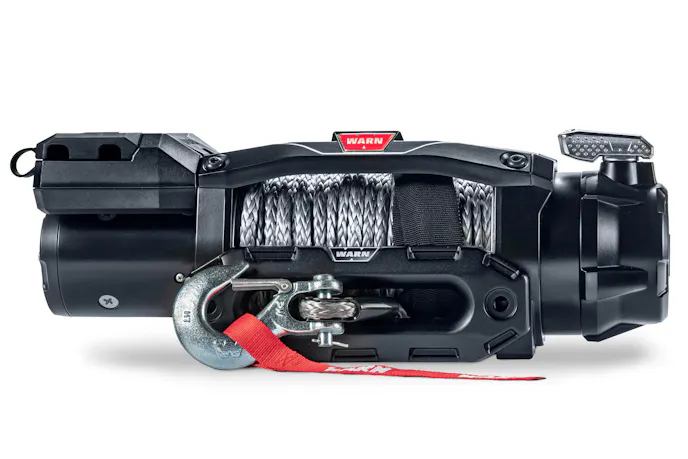 Detailed close-up showing the compact top housing of the Warn ZEON XC winch.
