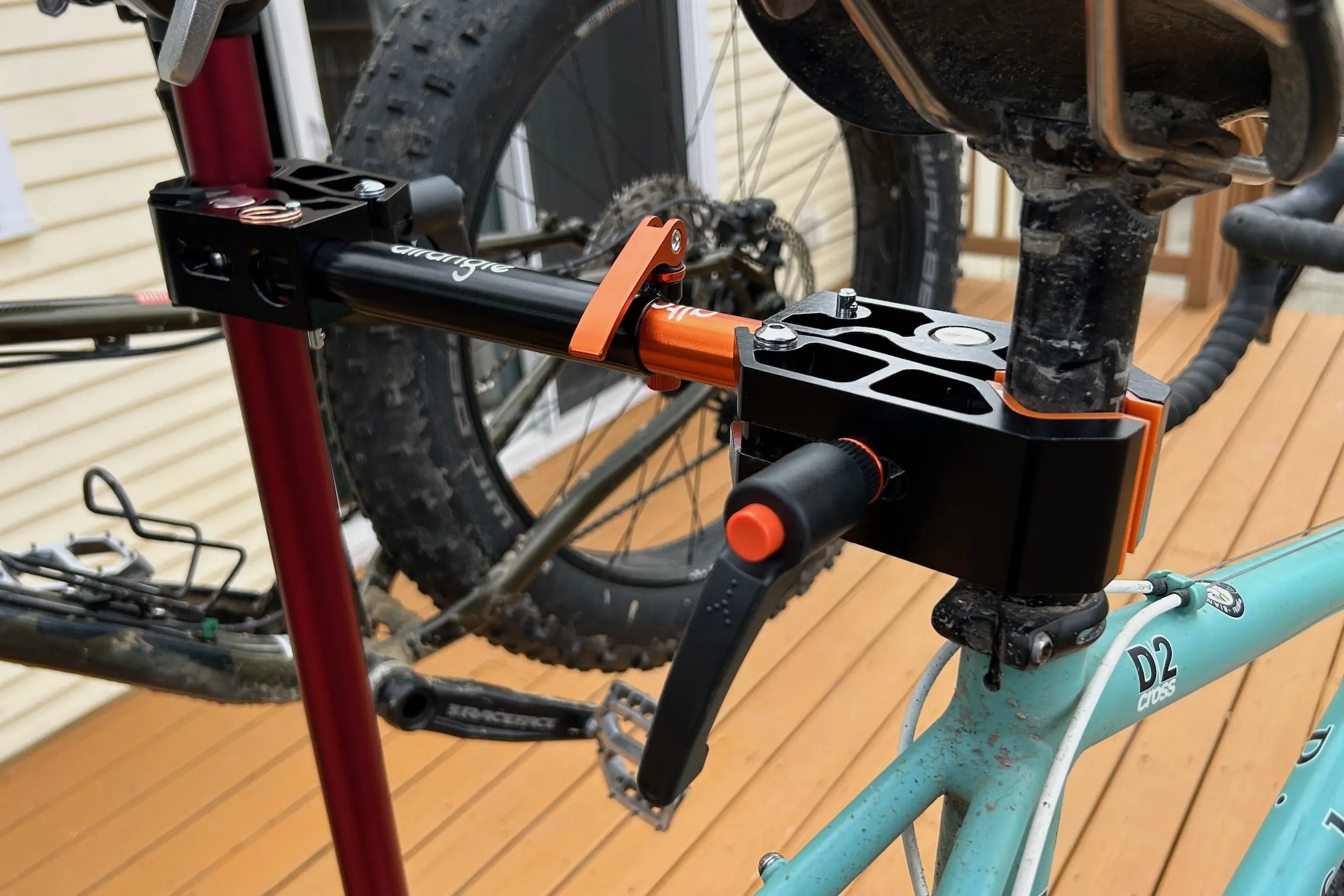The Altangle Hangar Connect portable bike repair stand in use.