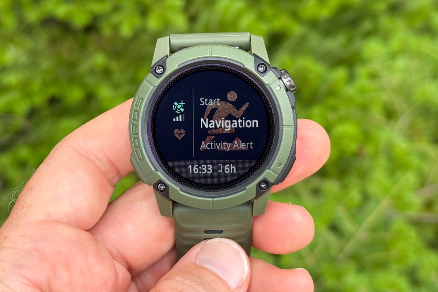 A detailed color topographic map displayed on the COROS NOMAD watch screen.