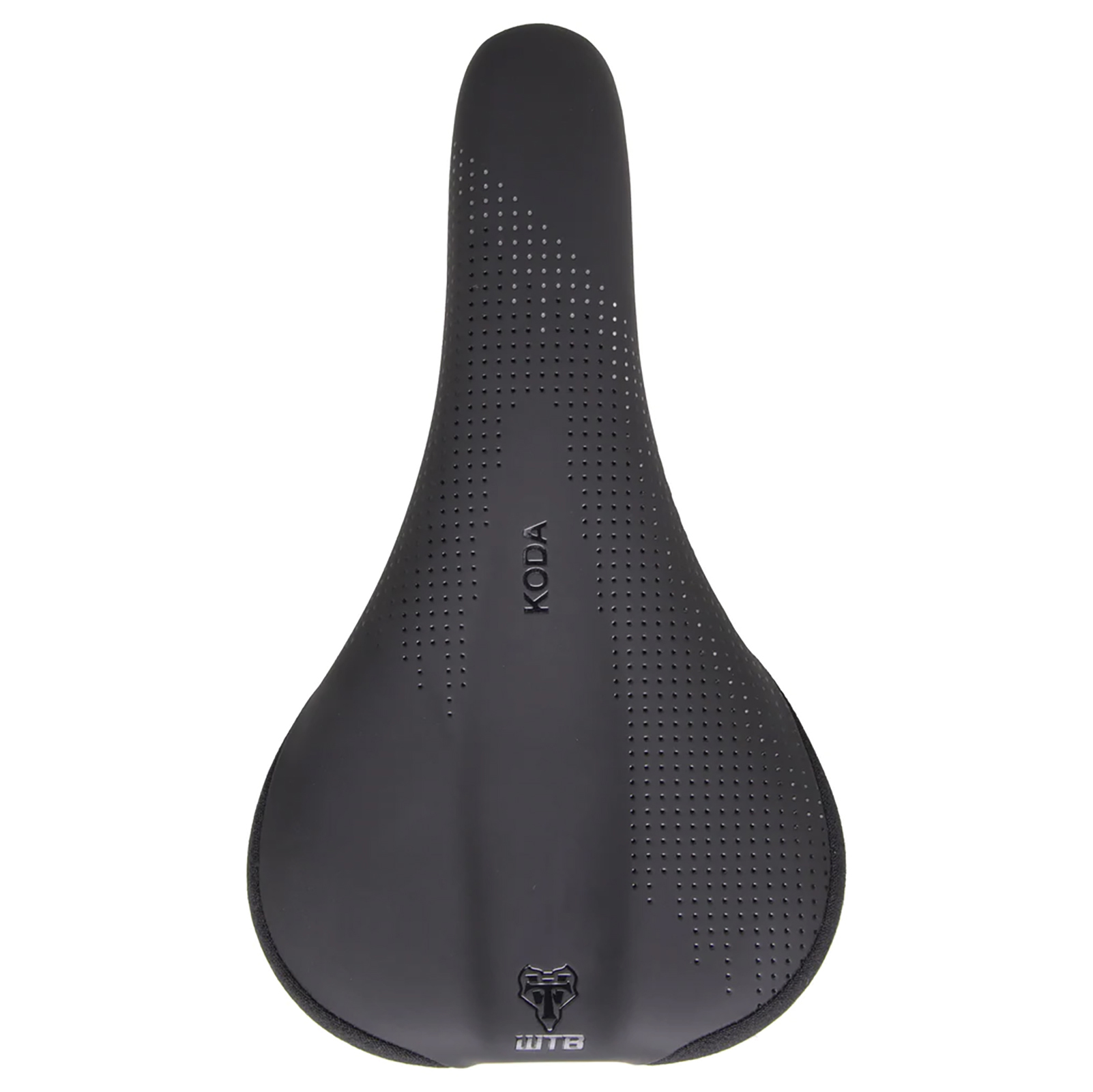 Top-down view of the WTB Koda mountain bike saddle showing the wide relief channel.
