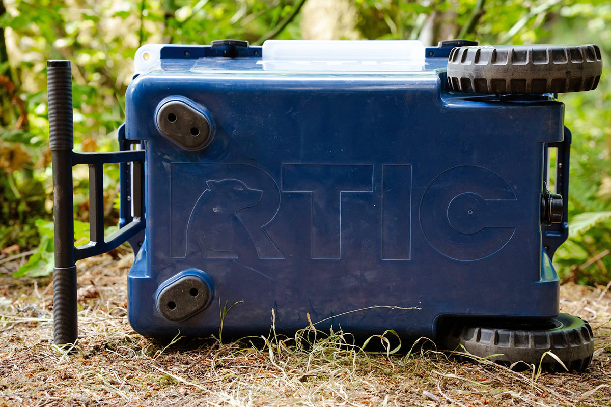 An RTIC Ultra-Light cooler positioned to show its base and side construction.
