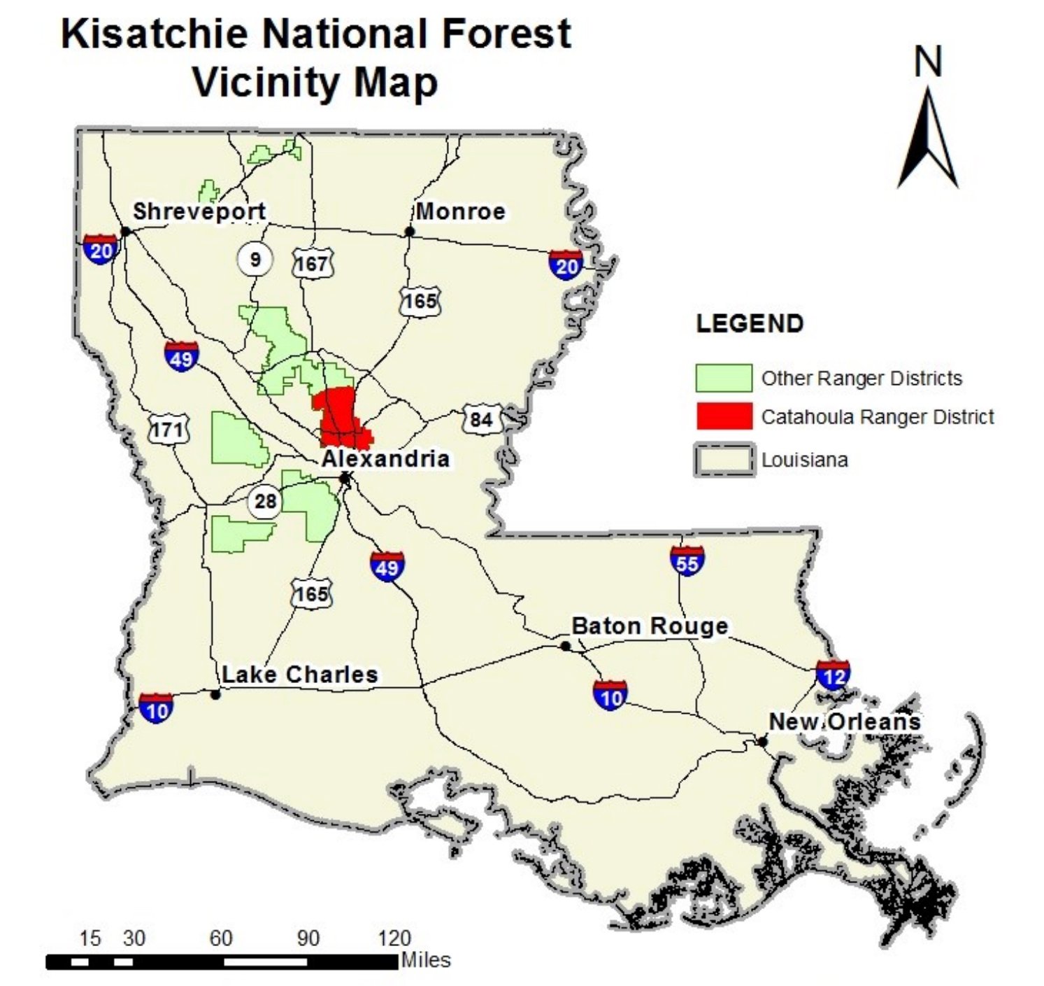 Detailed map of Grant Parish illustrating the designated national forest land areas under consideration.