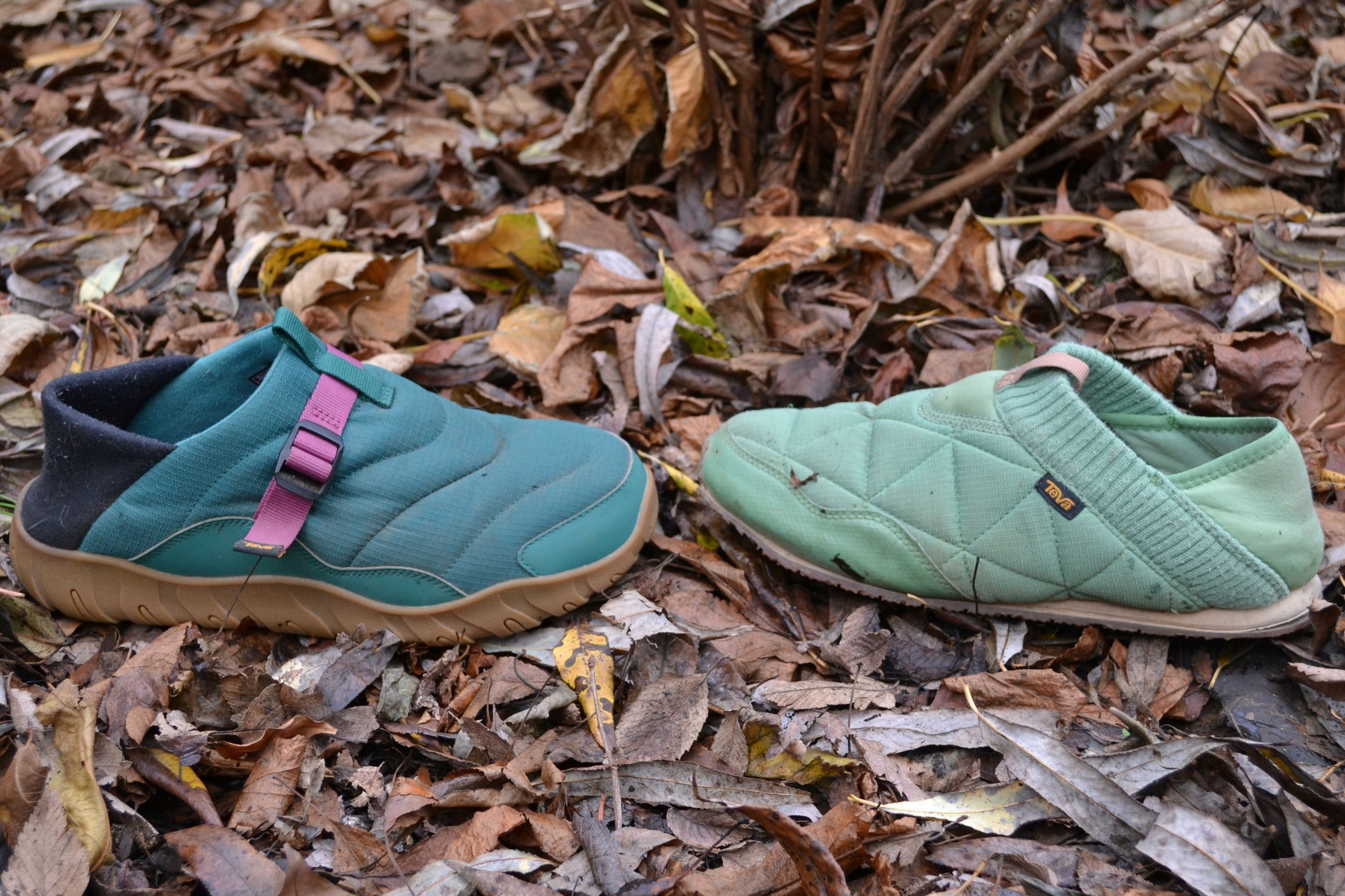 Two Teva ReEmber slippers displayed side by side showing their low-profile design.