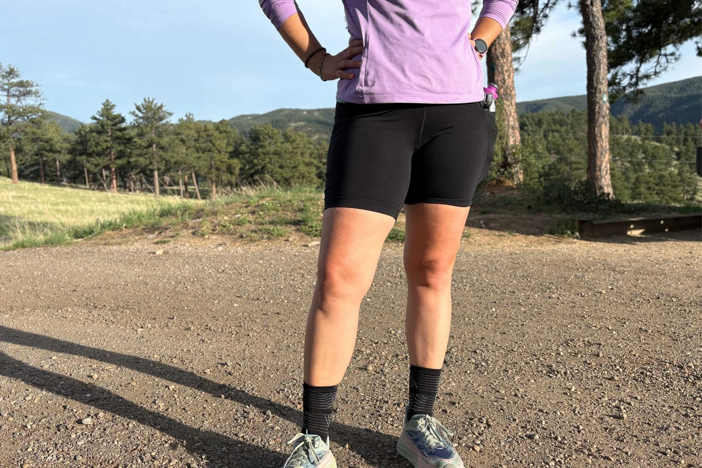 Side profile of the compression fit on a runner's leg.