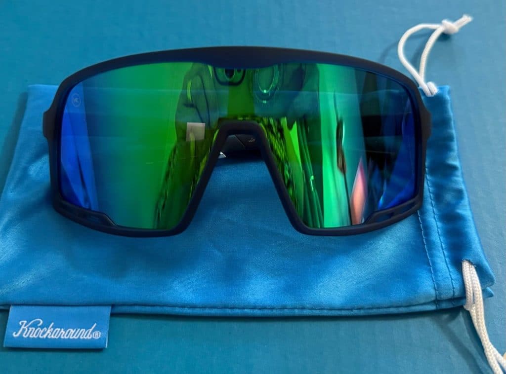 A pair of Knockaround sunglasses specifically designed for snow and high-glare environments.