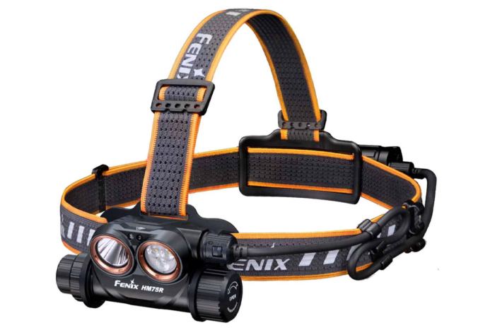 The Fenix HM75R industrial headlamp featuring a robust build and multiple lens elements.