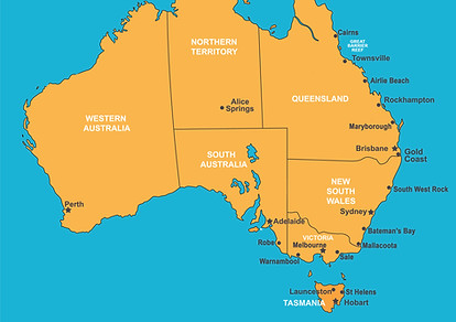 A map of Australia highlighting major road trip and racing sectors across the continent.