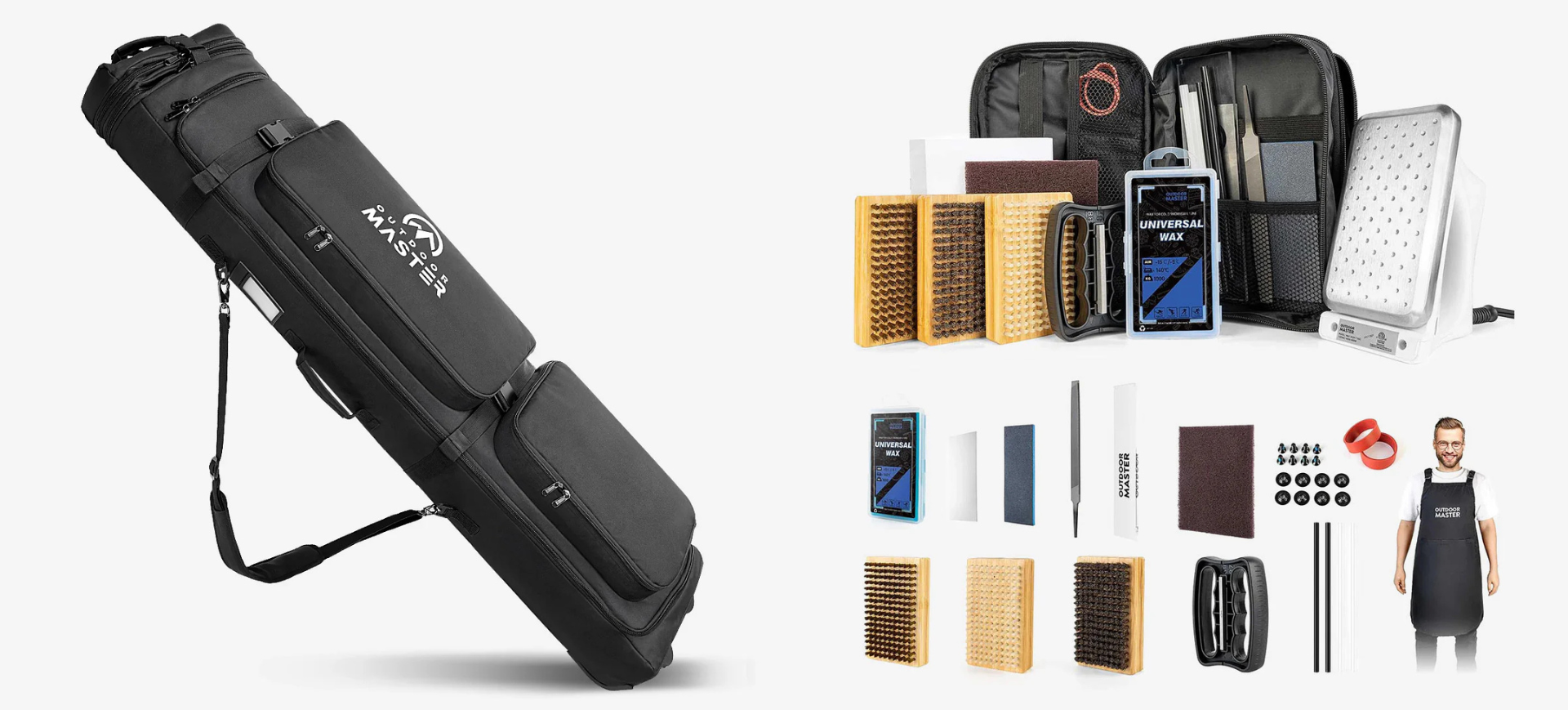 Ski equipment bags and home waxing maintenance kits.