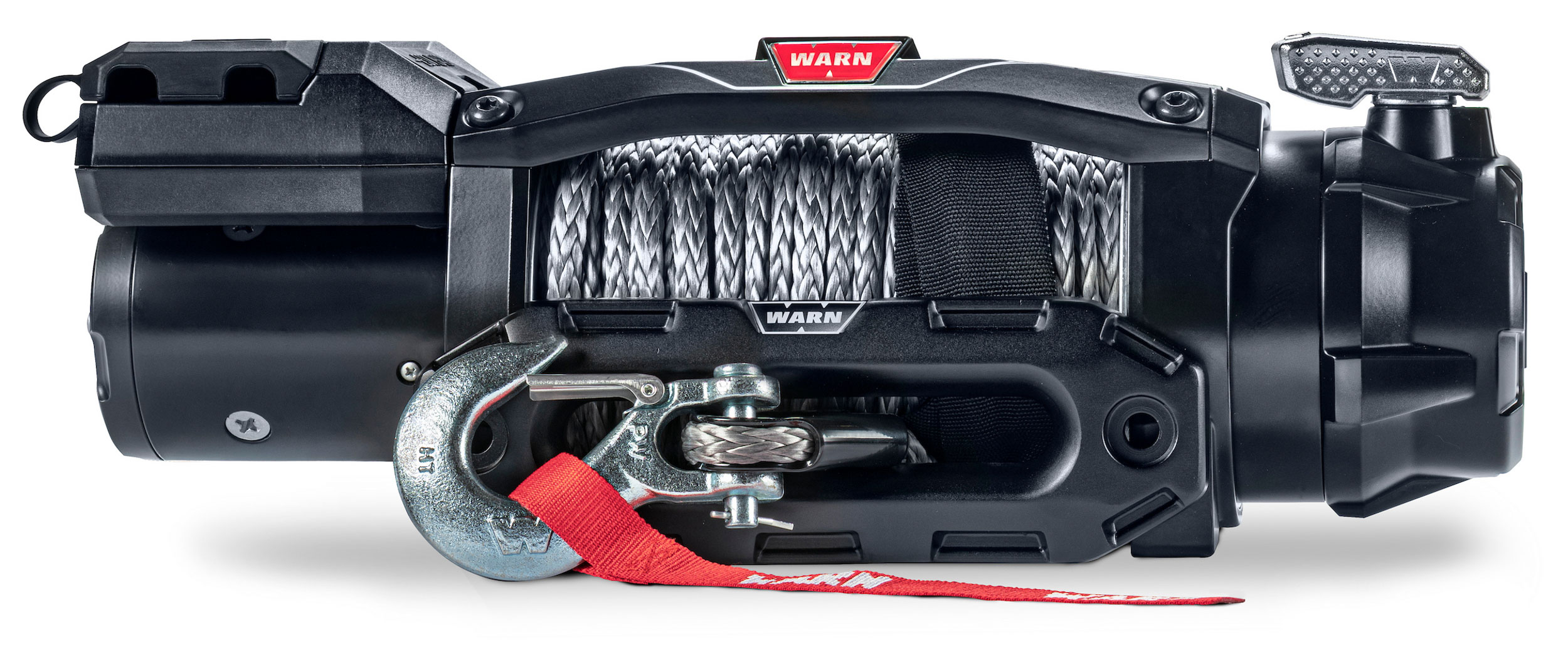 The Warn ZEON XC winch mounted securely inside a black steel off-road front bumper.
