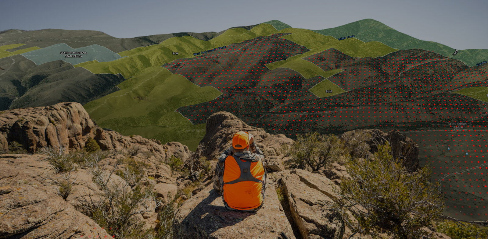 A hunter standing in a vast open field looking toward the horizon at dusk.